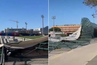 انهيار جزء من جدار المدينة الرياضية لبرشلونة