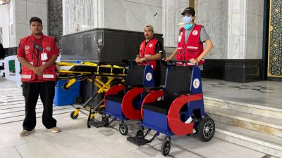 كرسي كهربائي إسعافي داخل المسجد الحرام.. الهلال الأحمر بمكة يعزّز سرعة الوصول للحالات الطارئة بين الحشود