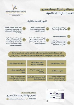 خدمات معرفية وإعلامية للقطاعات والأفراد والشركات والمؤسسات ورجال الأعمال.. شركة عبده الأسمري للاستشارات الإعلامية منظومة متكاملة من الحلول الإعلامية