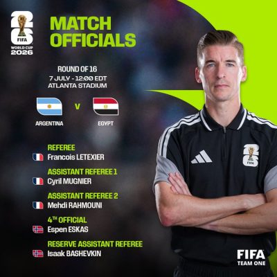 الفرنسي فرانسوا ليتكسير حكما لمباراة الأرجنتين ومصر