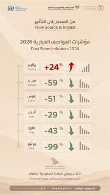 “الأرصاد” تسجل تراجع للعواصف الغبارية في المملكة بنسبة تجاوزت 99% خلال يونيو على بعض مناطق المملكة